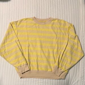 Urban Outfitters Yellow and Cream Striped Crewneck Sweater